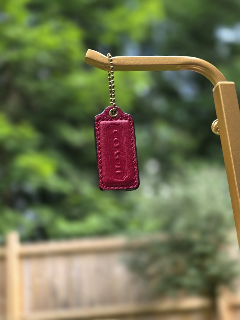 Coach Leather Tag in Red Wuth Gold Ball Chain